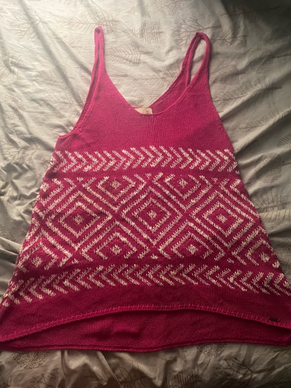 Hollister Pink & White Geometric Knit Tank Top